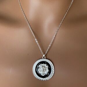 Trendy Silver and Black Medallion Necklace